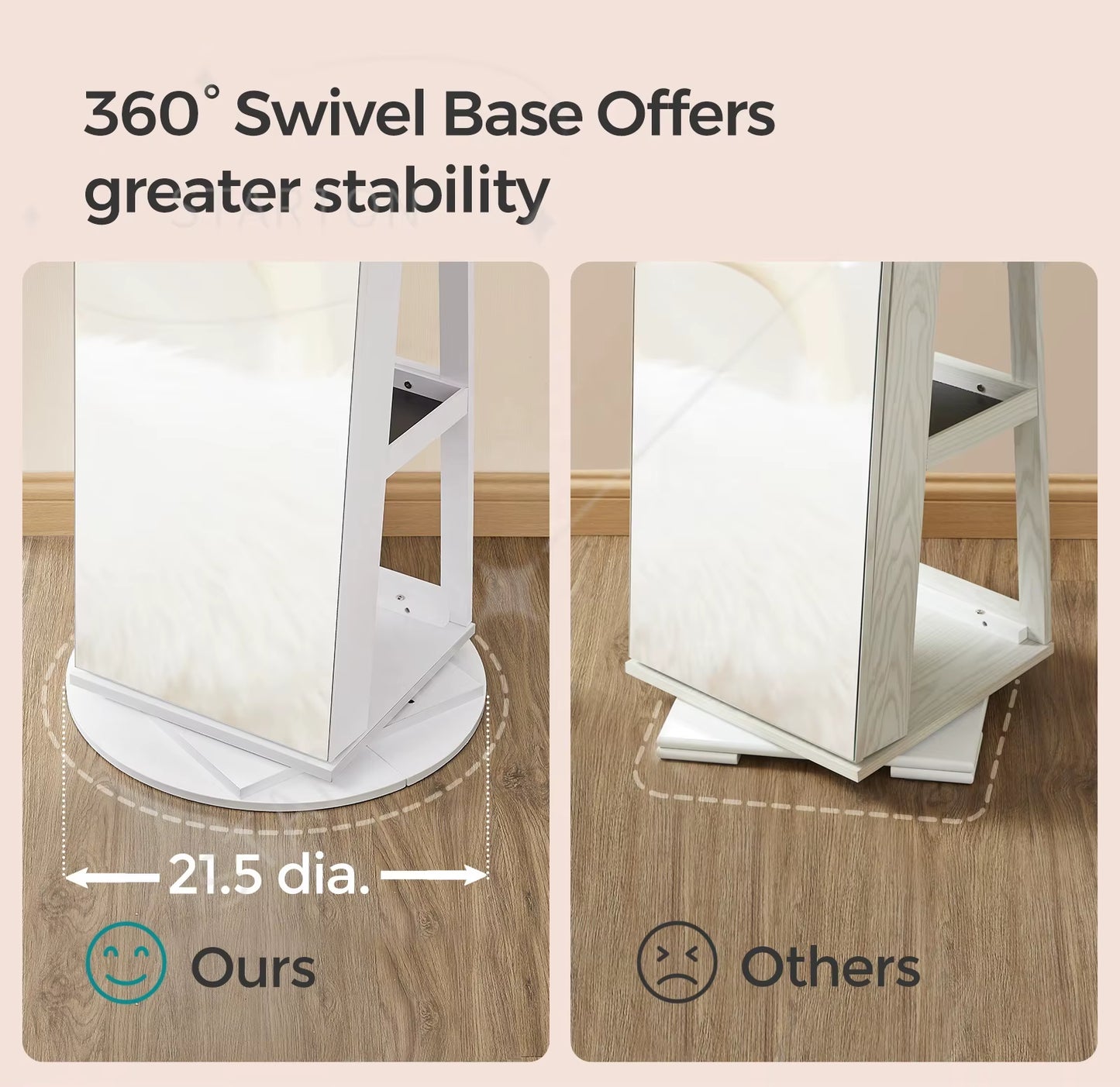 Standing Mirror Jewelry Armoire Cabinet Lockable 360 Swivel Jewelry Cabinet with Led Lights