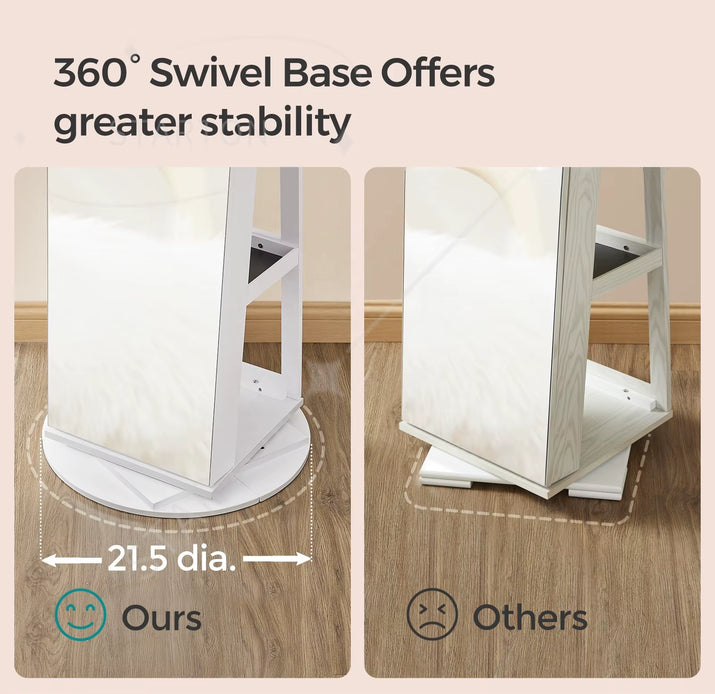 Standing Mirror Jewelry Armoire Cabinet Lockable 360 Swivel Jewelry Cabinet with Led Lights