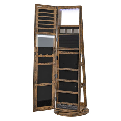 Standing Mirror Jewelry Armoire Cabinet Lockable 360 Swivel Jewelry Cabinet with Led Lights
