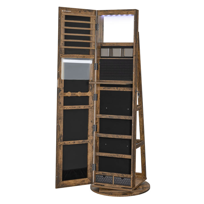 Standing Mirror Jewelry Armoire Cabinet Lockable 360 Swivel Jewelry Cabinet with Led Lights
